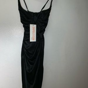 Oh polly satin underworld dress with slit, black